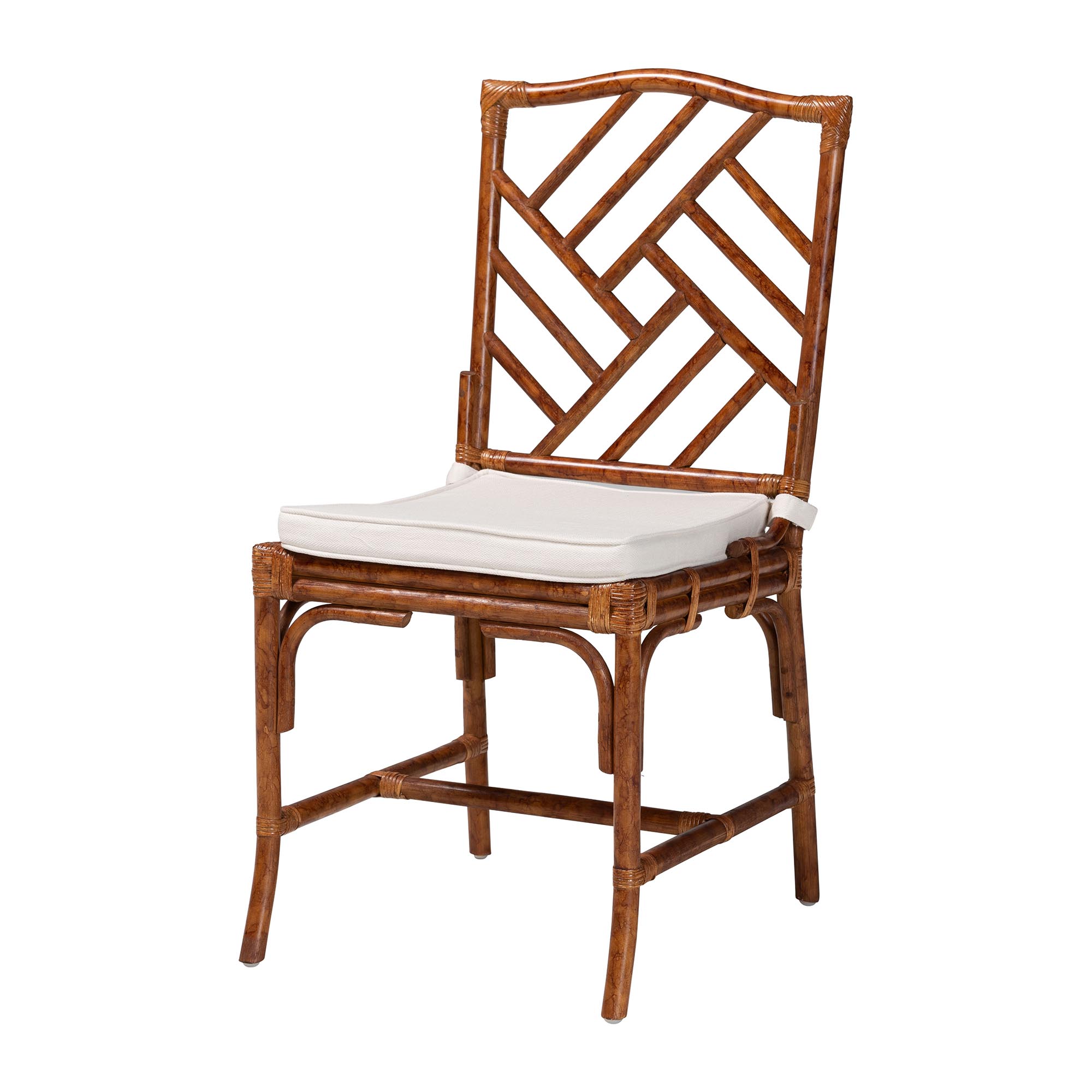bali & pari Rio Marbled Tortoise Natural Rattan Dining Chair - Handwoven Wicker Accent Side Chair with Removable Cushion, for Dining Room or Accent Seating